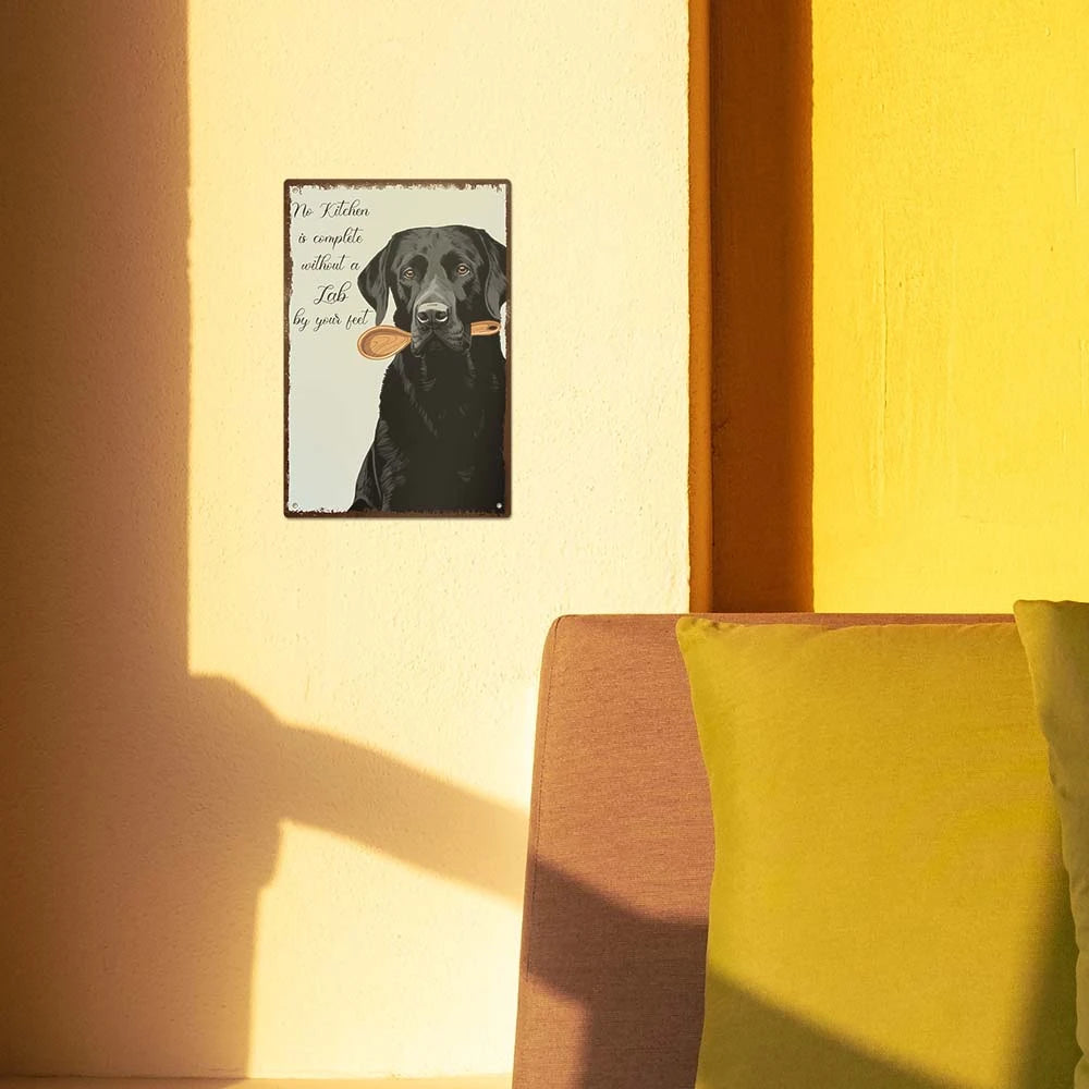 Black Dog Metal Sign, Retro Tin Wall Art, 7.8 X 11.8 Inches