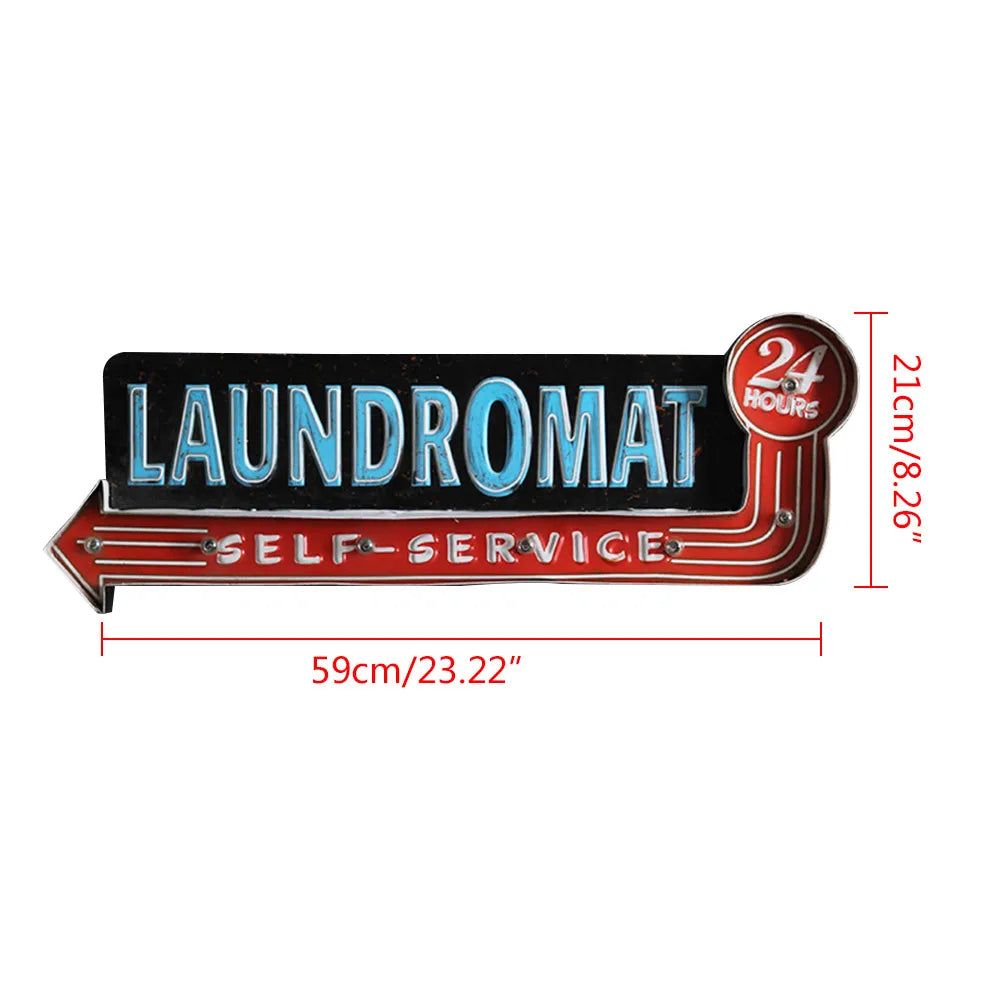 Vintage "LAUNDROMAT" Wrought Iron Sign With LED Light