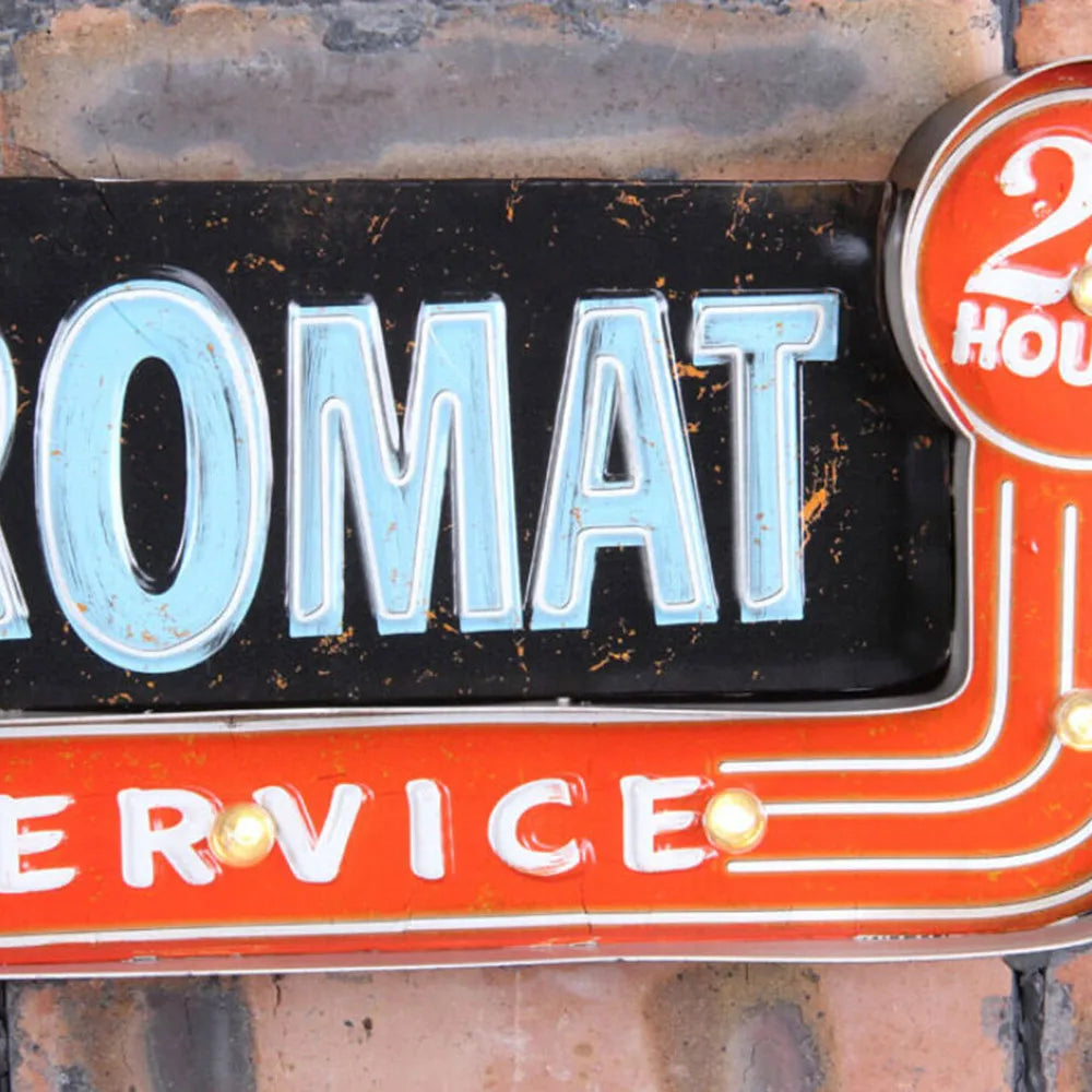 Vintage "LAUNDROMAT" Wrought Iron Sign With LED Light