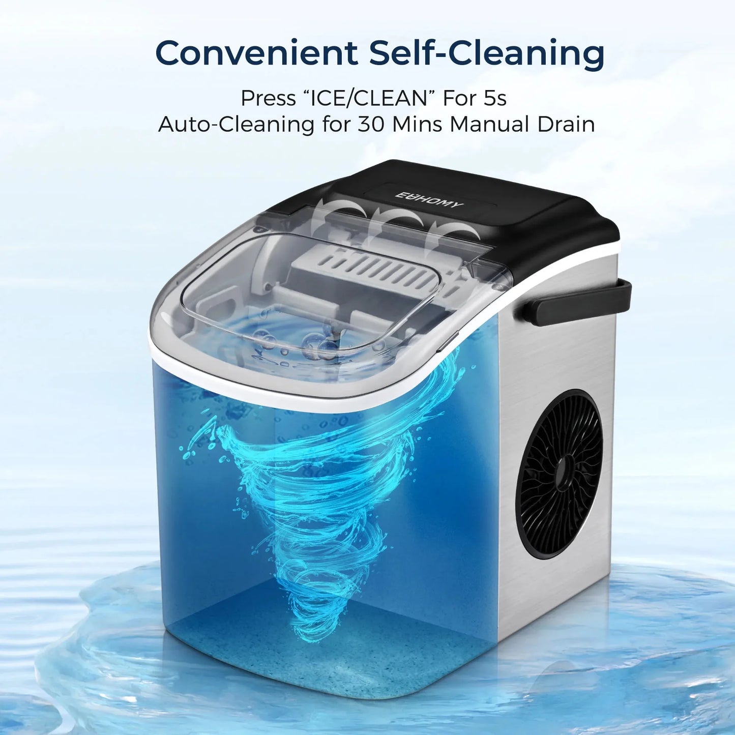 Countertop Ice Maker, 26 lbs/24H, 9 Cubes in 6 Mins, Auto-Cleaning