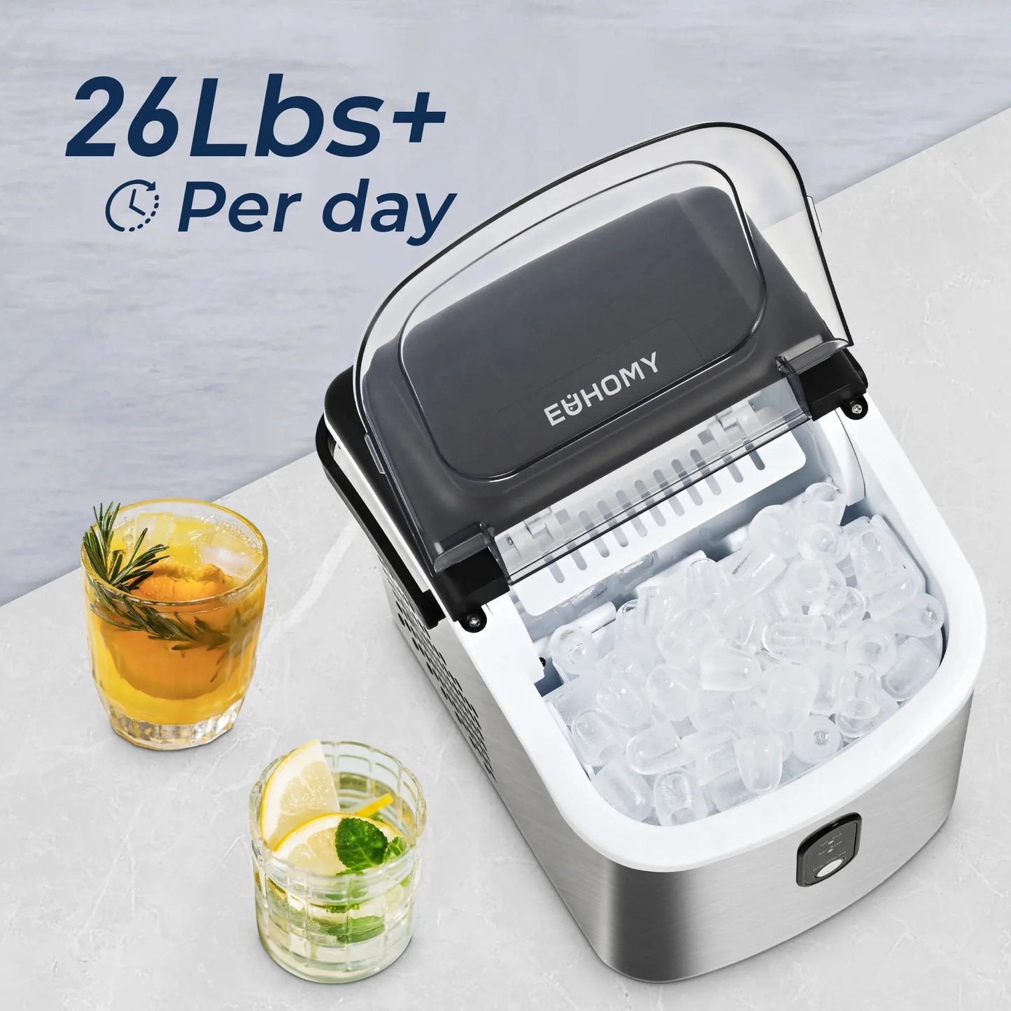 Countertop Ice Maker, 26 lbs/24H, 9 Cubes in 6 Mins, Auto-Cleaning