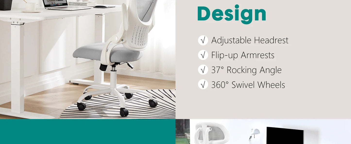 Mesh Ergonomic Office Chair, Flip-up Arms, Lumbar Support