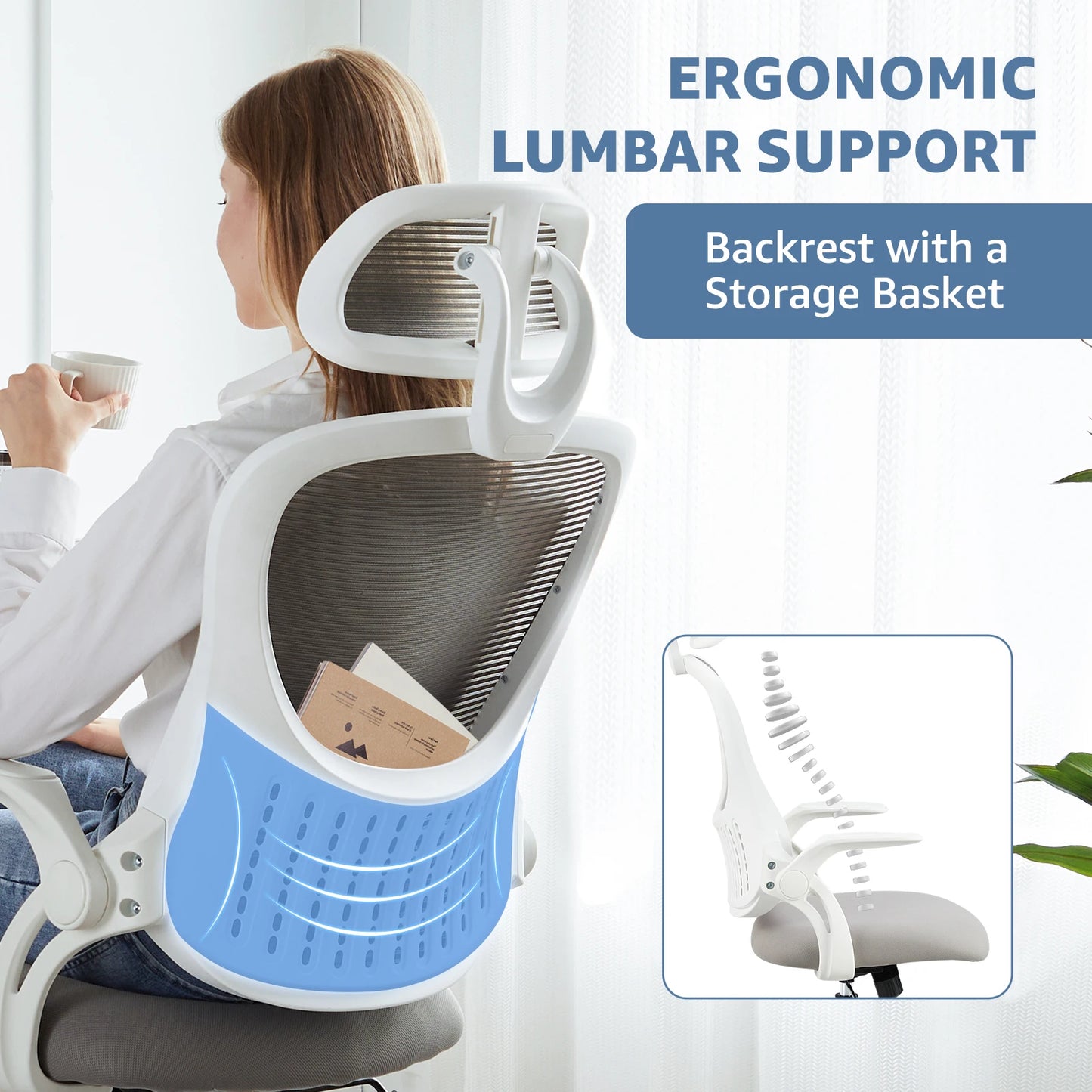Mesh Ergonomic Office Chair, Flip-up Arms, Lumbar Support
