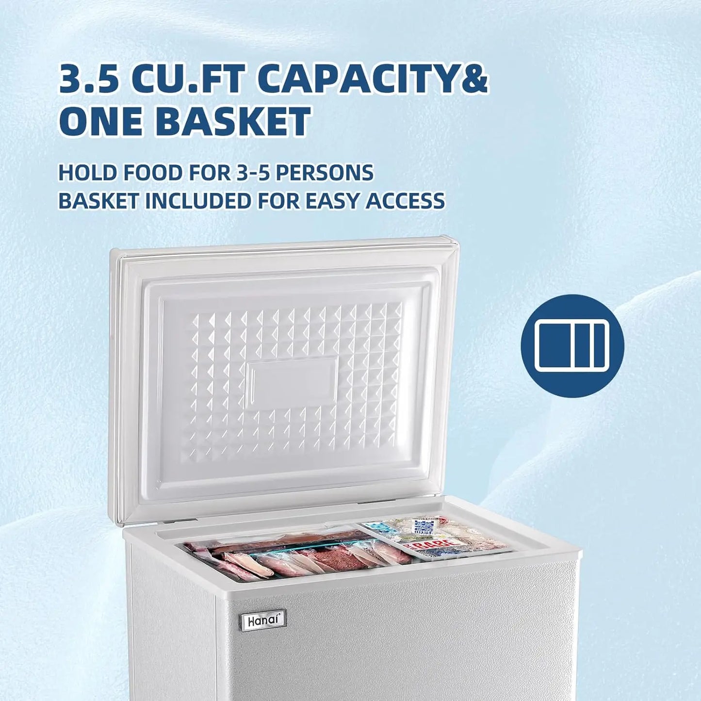 Mini Chest Freezer 3.5 Cu. Ft., Top Door, Removable Basket