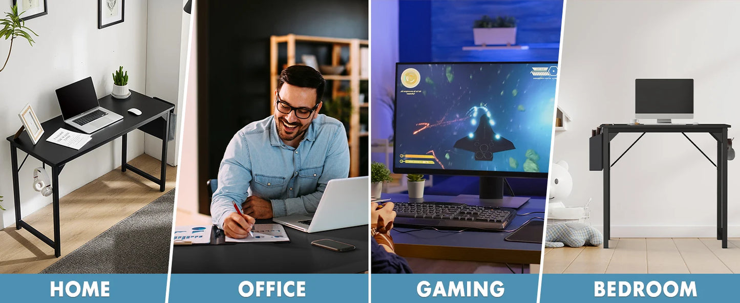 Computer Desk, Compact with Side Hook, Easy Assembly