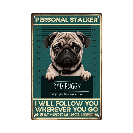 Pug Vintage Tin Sign, Retro Wall Art, 7.8 X 11.8 Inches