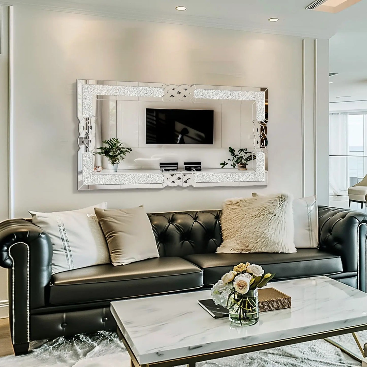 Large Crystal, Crushed Diamond Mirror, Decorative Wall Hang Mirror