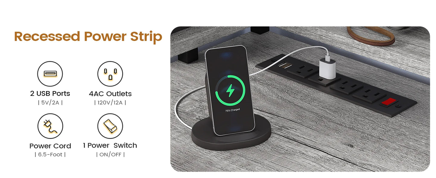 L Shaped Desk, Gaming Desk, 108" Office Desk, File Drawers, Power Outlet