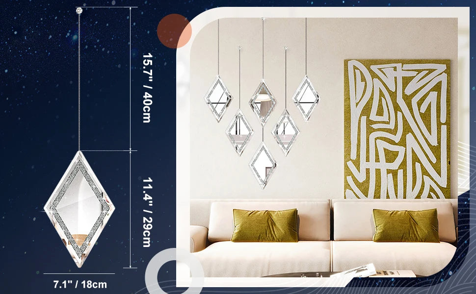 Diamond Decorative Hanging Wall Mirror, Set of 6