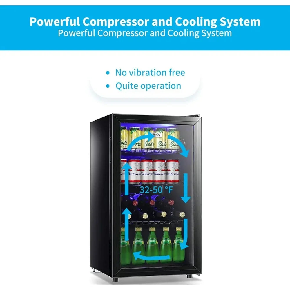 Beverage Refrigerator, Mini Fridge With Glass Door