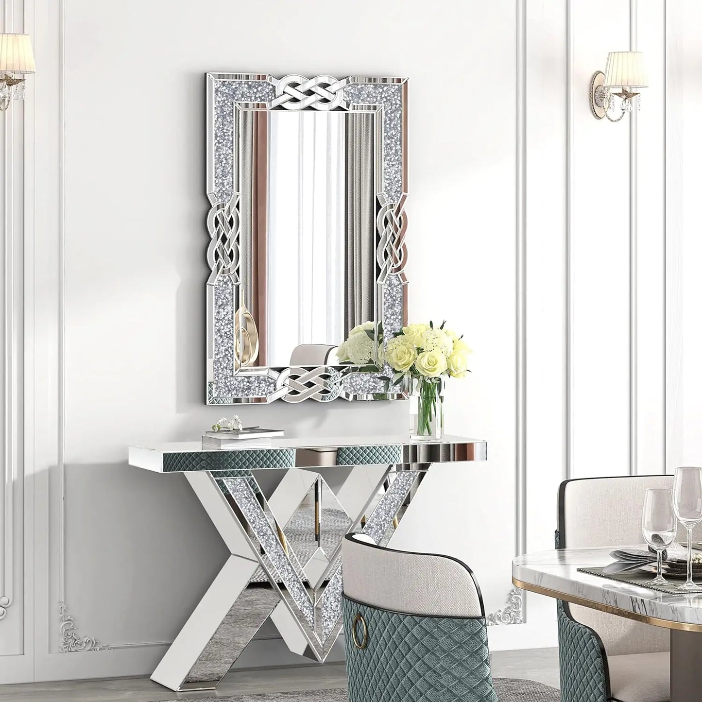 Large Crystal, Crushed Diamond Mirror, Decorative Wall Hang Mirror