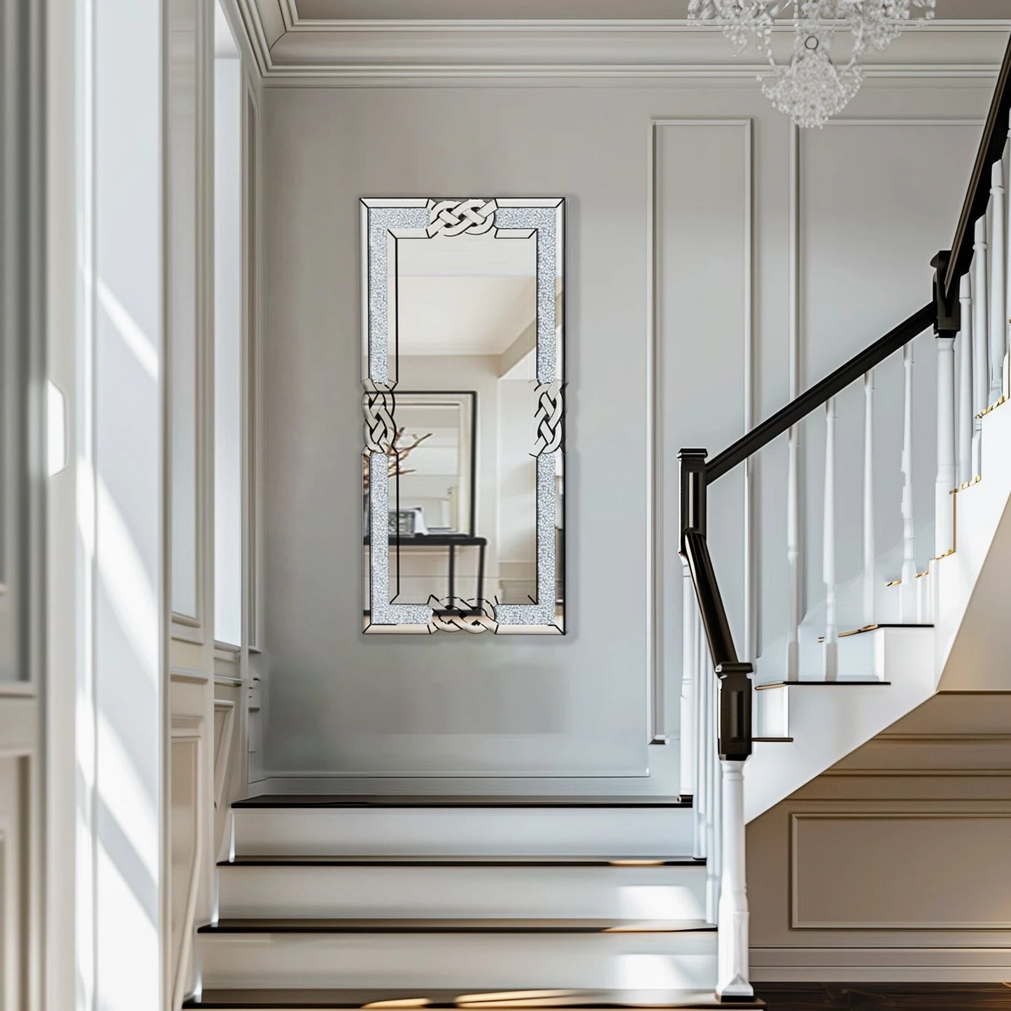 Crushed Diamond Wall Mirror, Decorative Glam Crystal Frame Edge