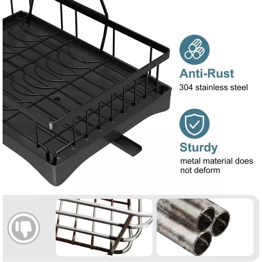 Kitchen Countertop Dish Drying Rack With Drainboard