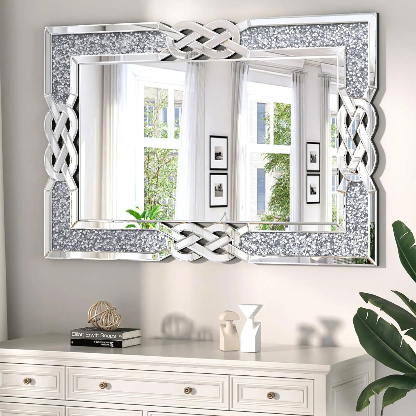 Large Crystal, Crushed Diamond Mirror, Decorative Wall Hang Mirror