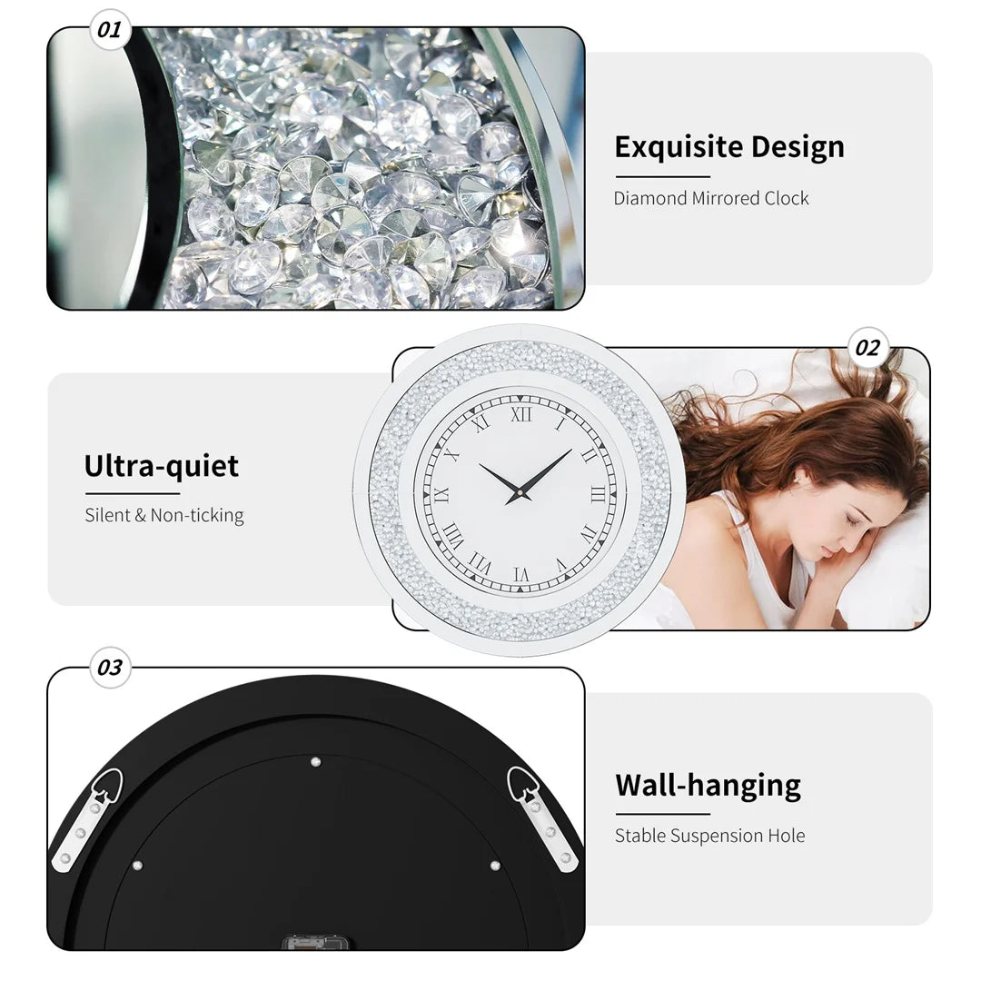 LUVODI 32inch Diamond Crystal 3D Wall Clock, Roman Numerals