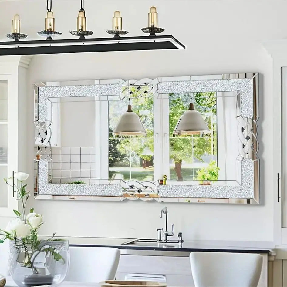 Large Crystal, Crushed Diamond Mirror, Decorative Wall Hang Mirror