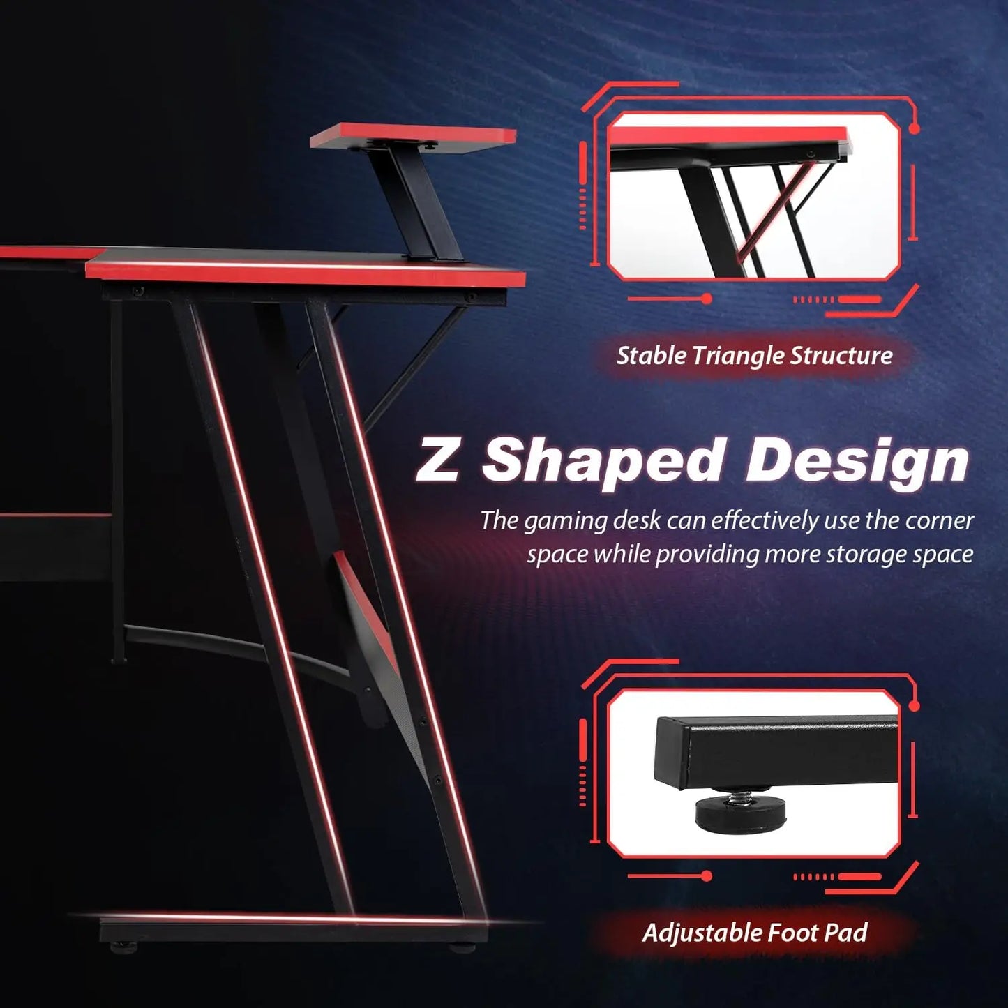 L Shaped Corner Gaming or Computer Desk with Large Desktop