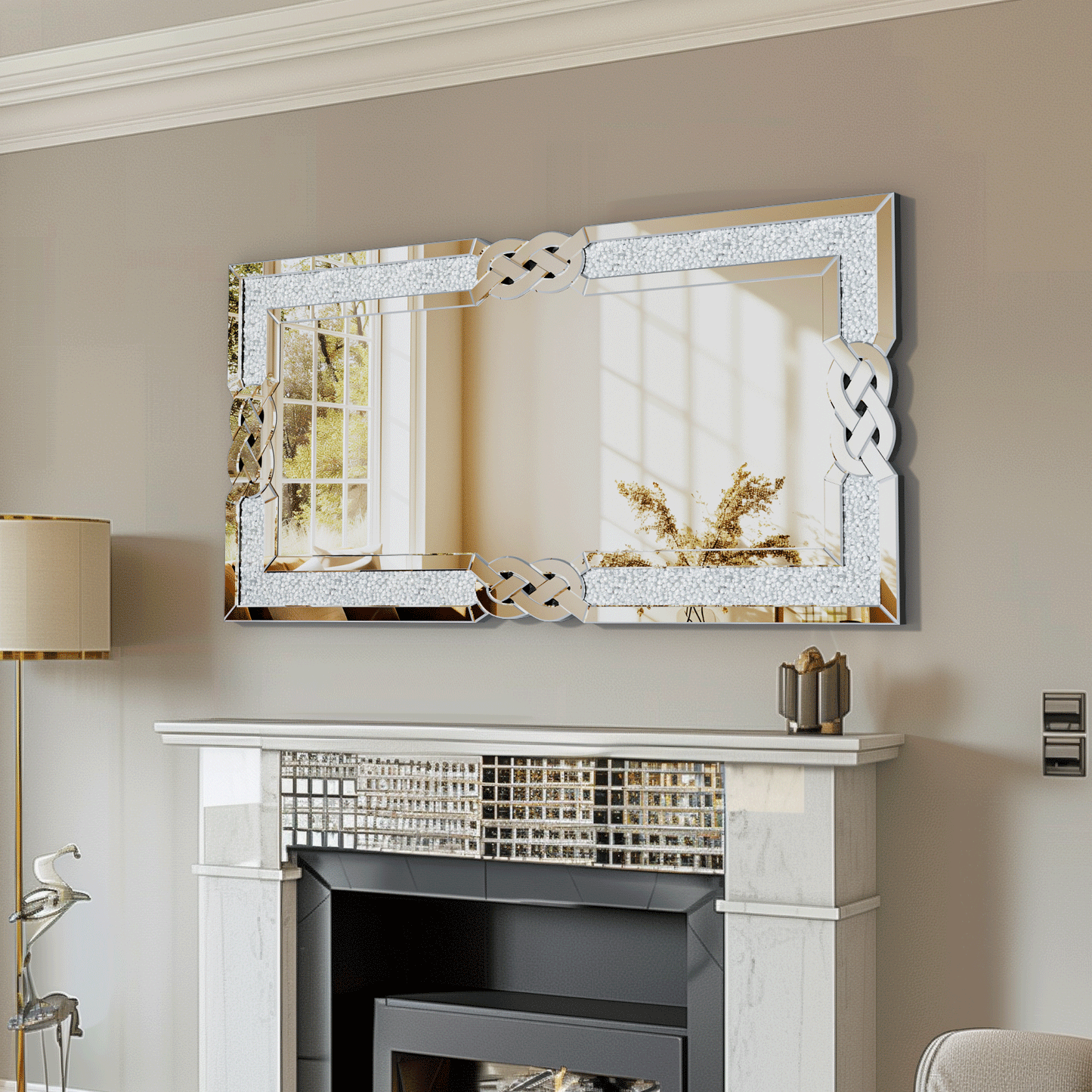 Large Crystal, Crushed Diamond Mirror, Decorative Wall Hang Mirror