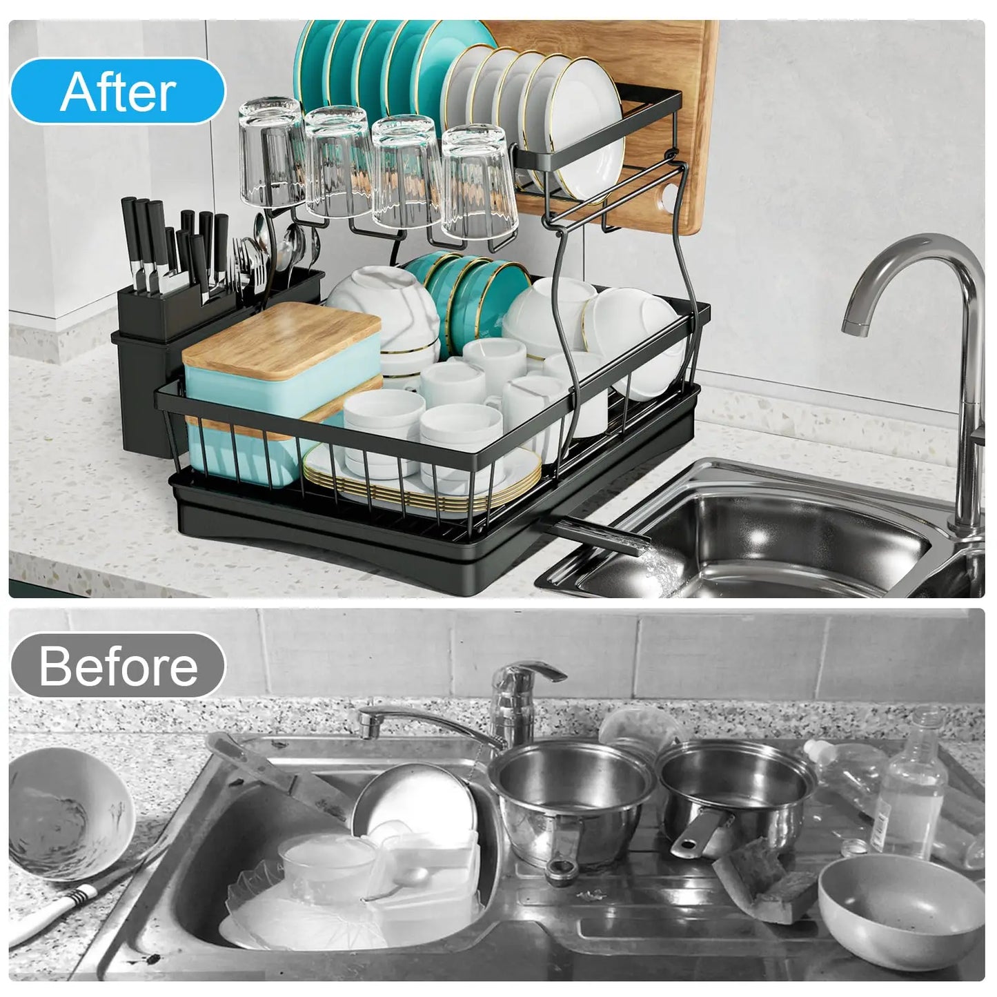 Large 2-Tier Dish Drying Rack For Countertop