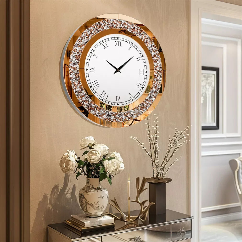 LUVODI 32inch Diamond Crystal 3D Wall Clock, Roman Numerals