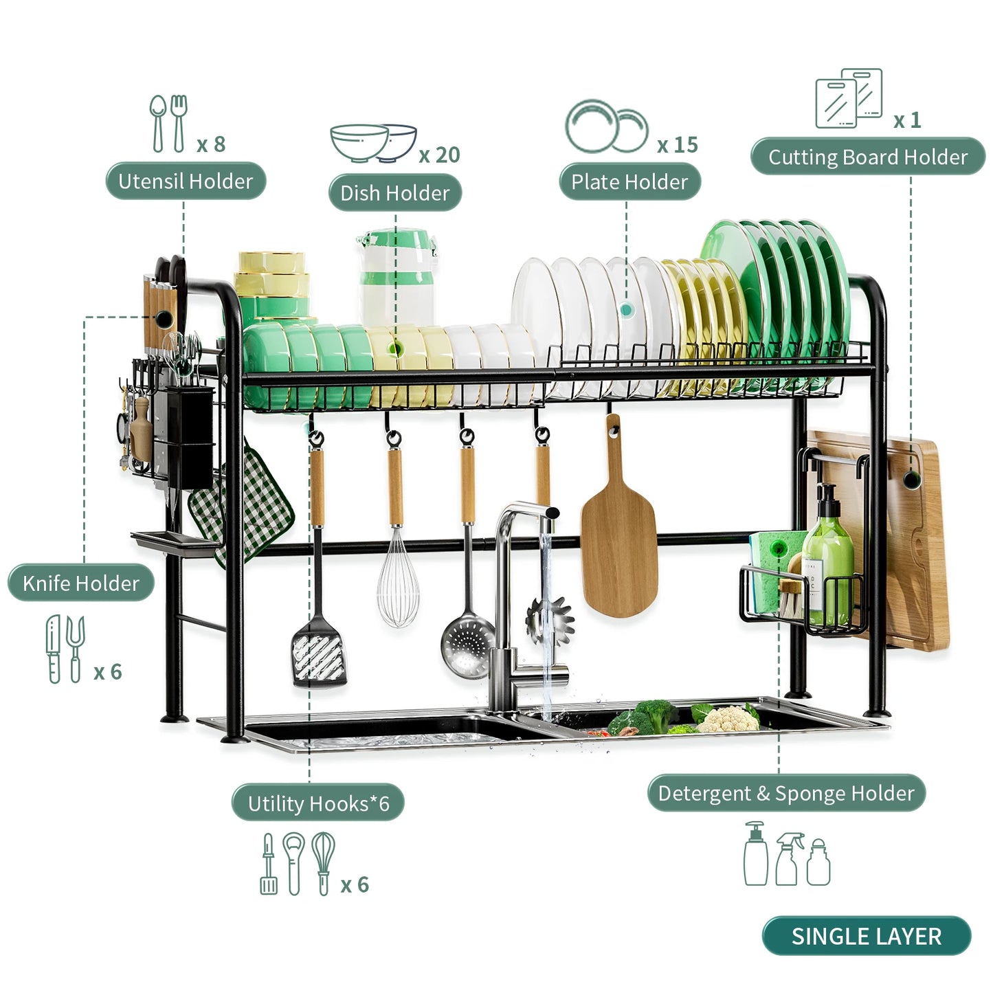 1 Or 2 Tier Over Sink Dish Drying Rack