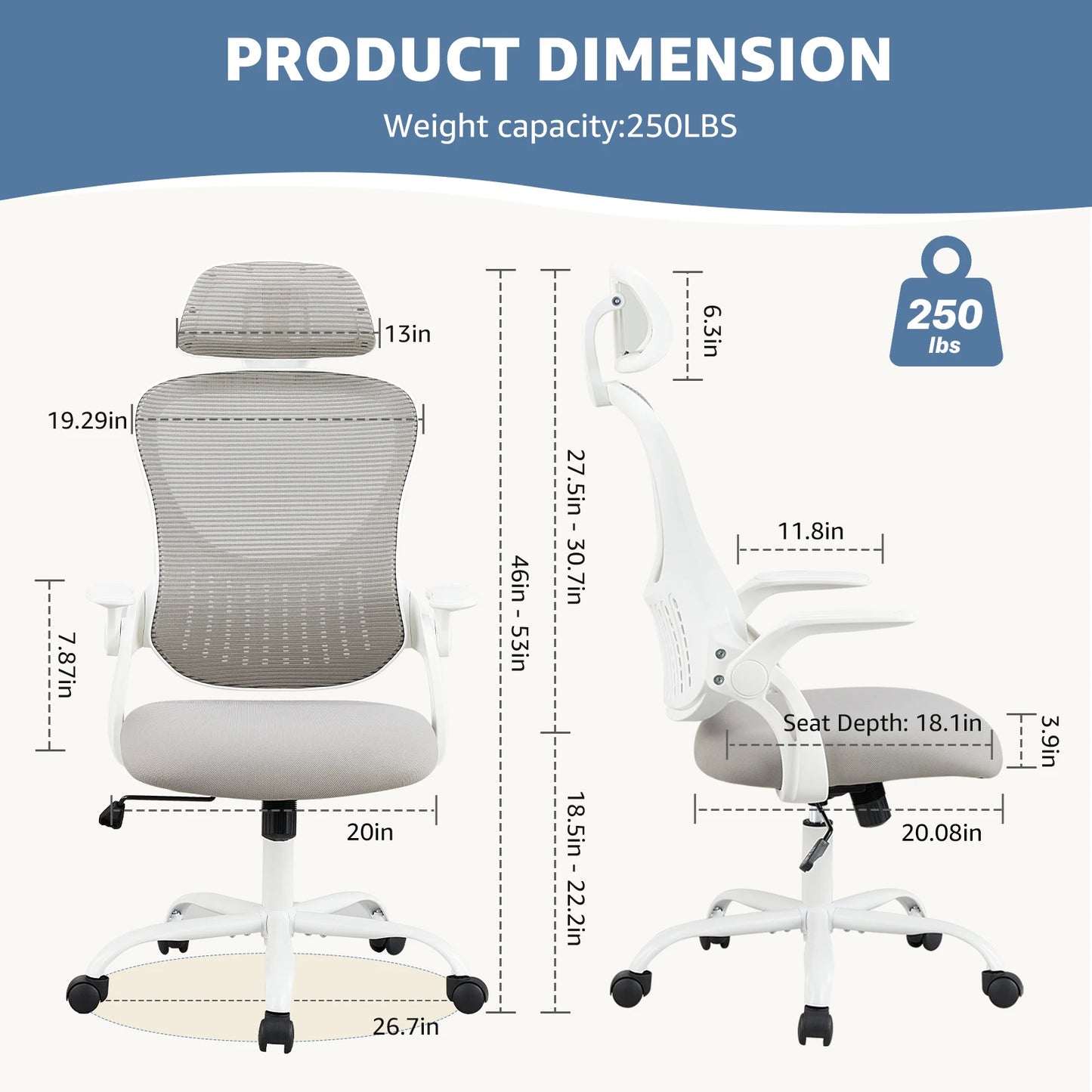Mesh Ergonomic Office Chair, Flip-up Arms, Lumbar Support