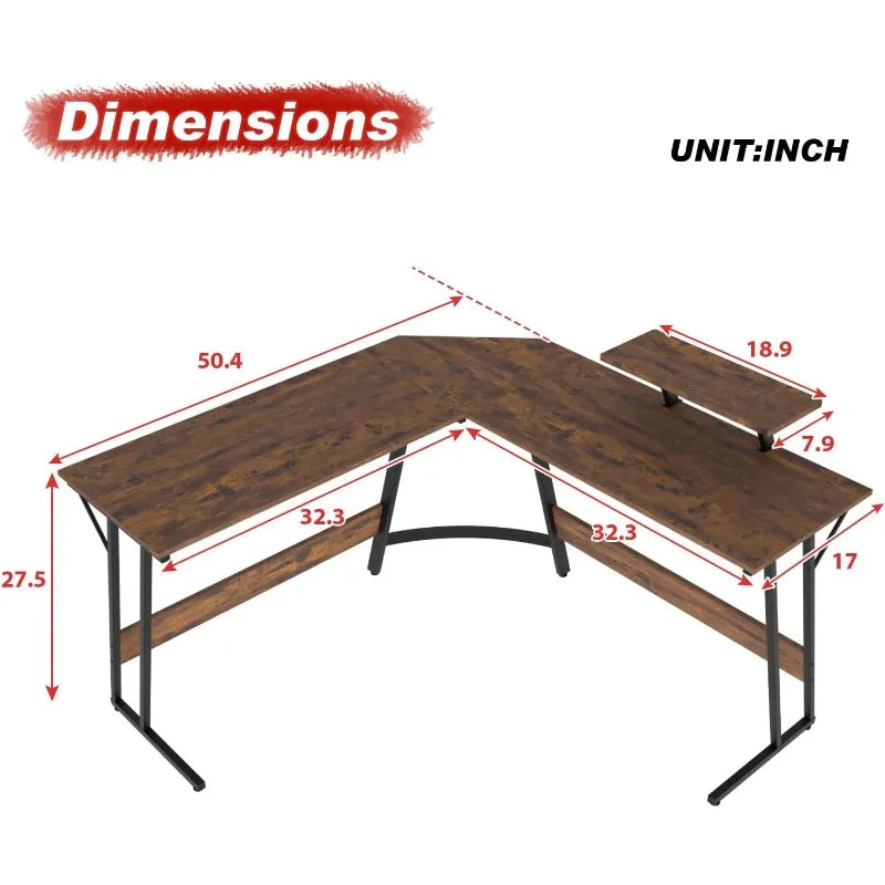 L Shaped Corner Gaming or Computer Desk with Large Desktop