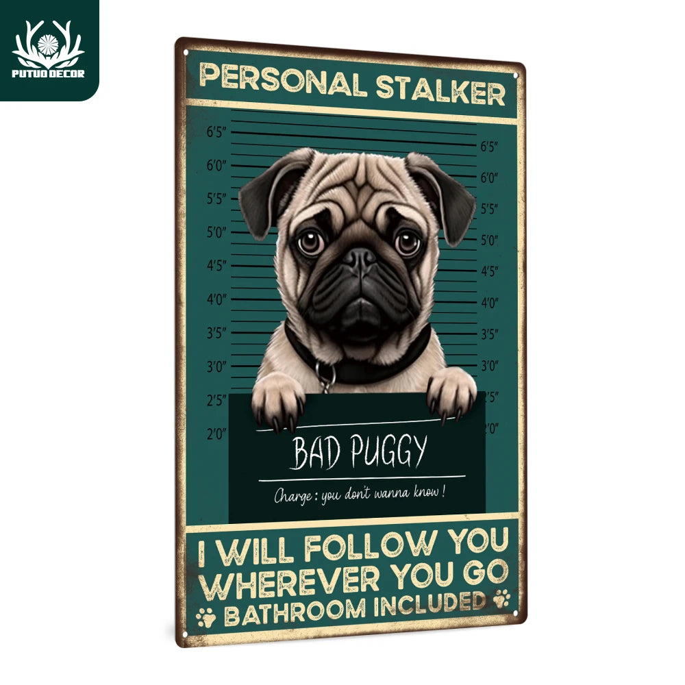 Pug Vintage Tin Sign, Retro Wall Art, 7.8 X 11.8 Inches