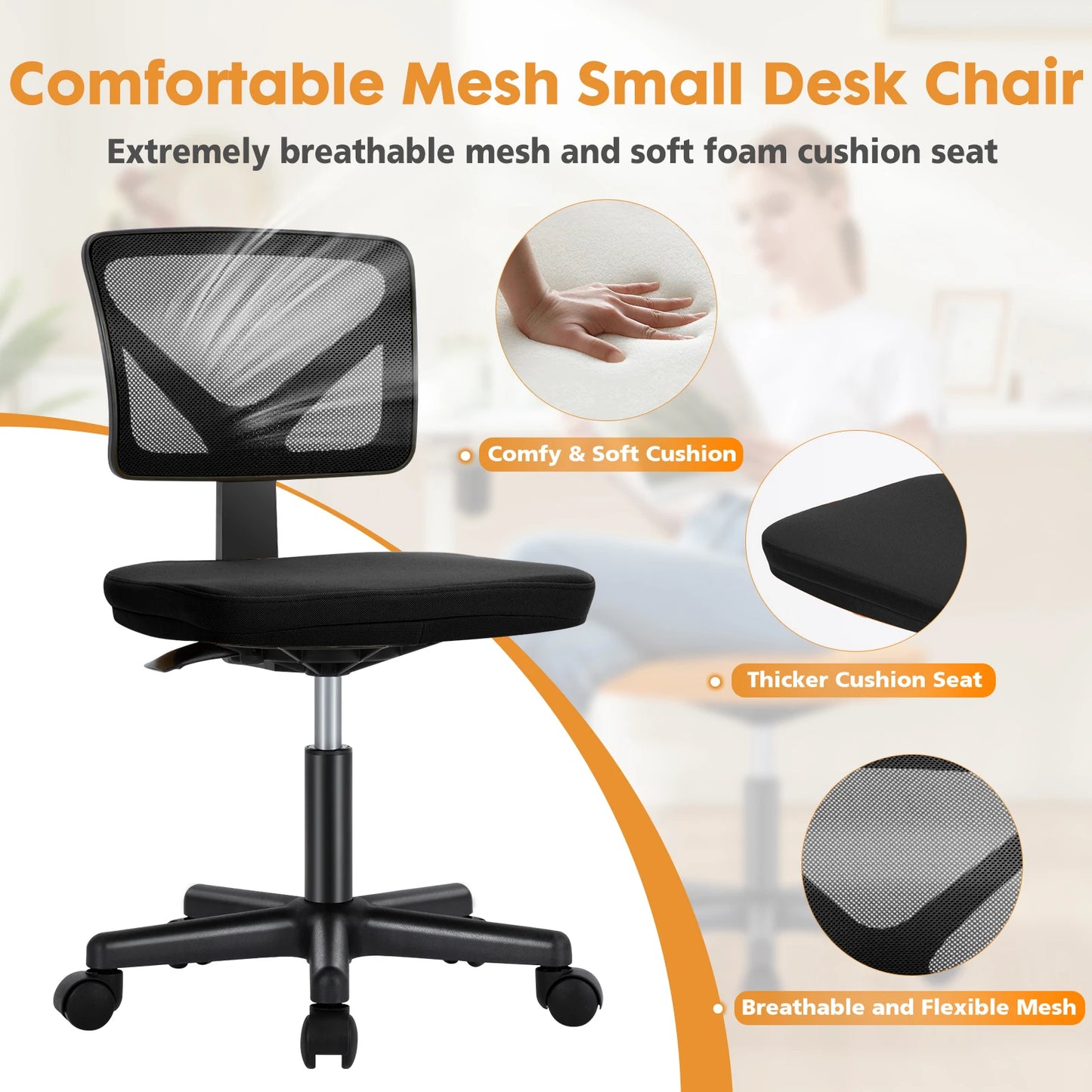 Lumbar Support Armless Office Chair Low Back