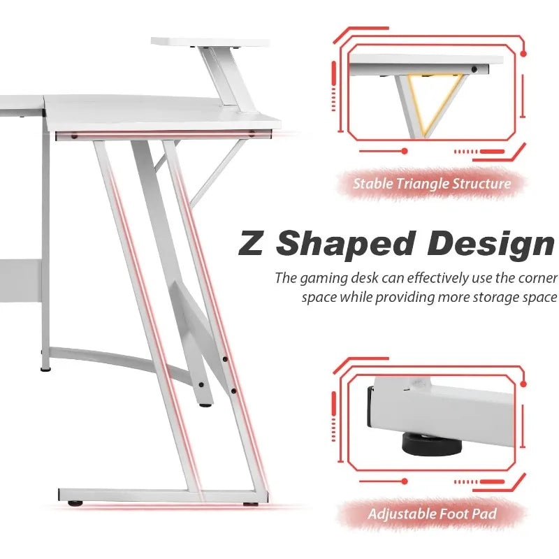 L Shaped Corner Gaming or Computer Desk with Large Desktop