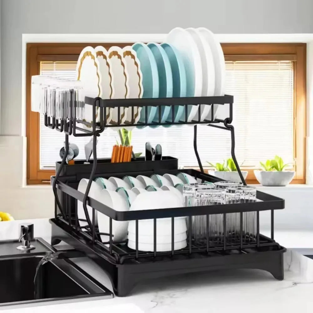 Kitchen Countertop Dish Drying Rack With Drainboard