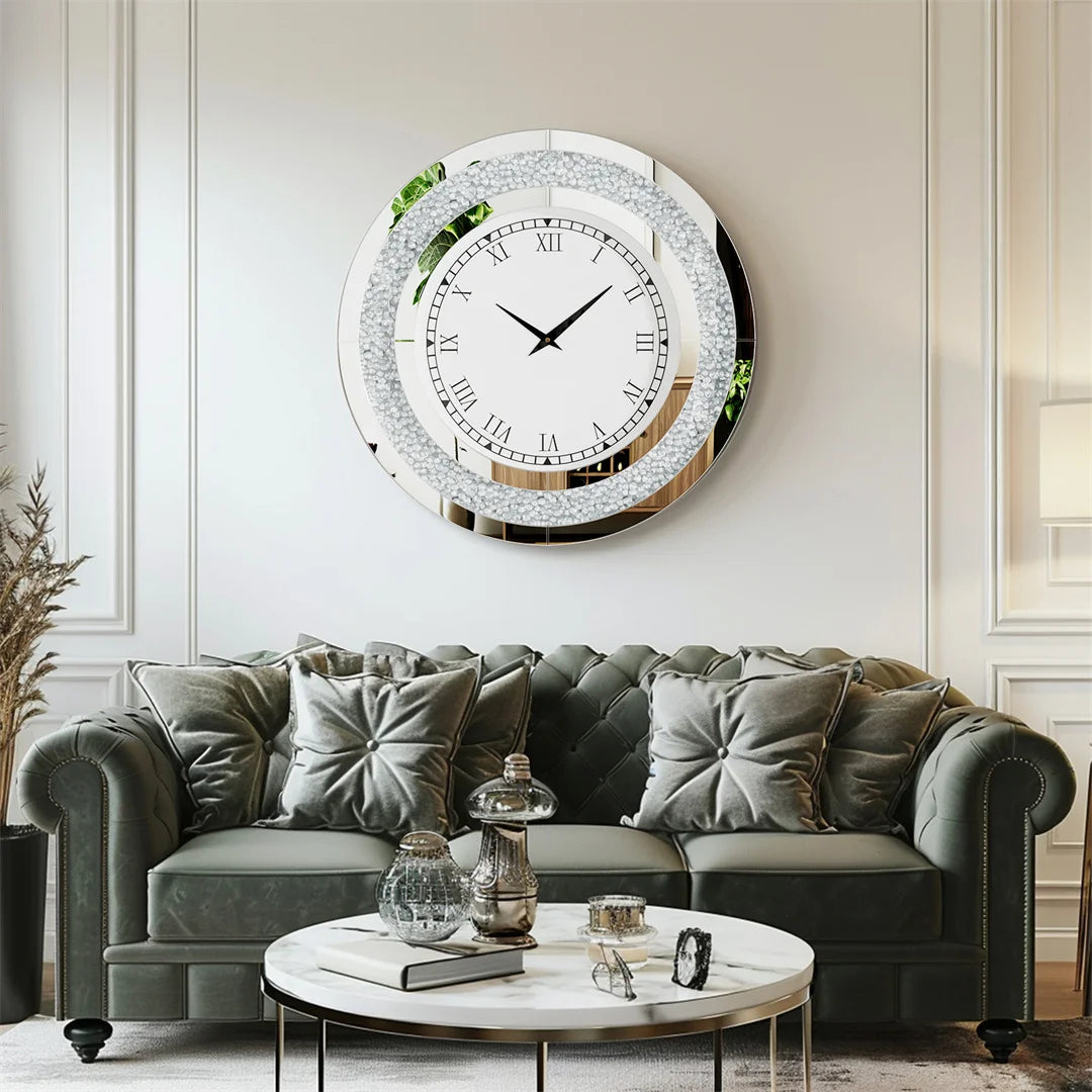 LUVODI 32inch Diamond Crystal 3D Wall Clock, Roman Numerals