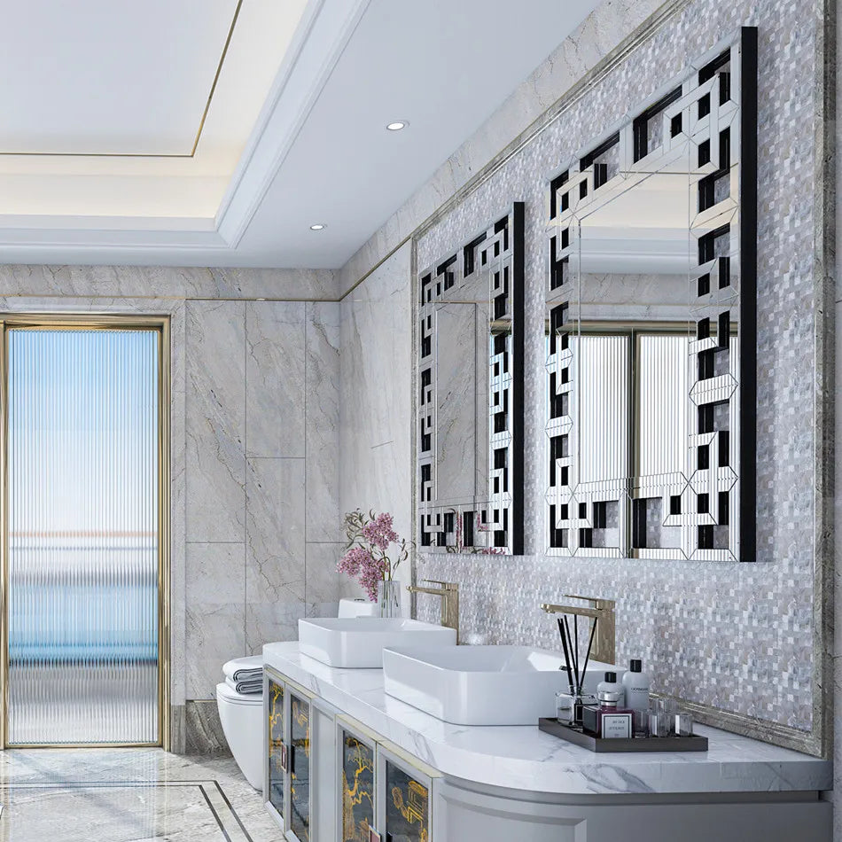 Decor, Accent, Art Wall Mirror, Silver Polished, Hollowed-out