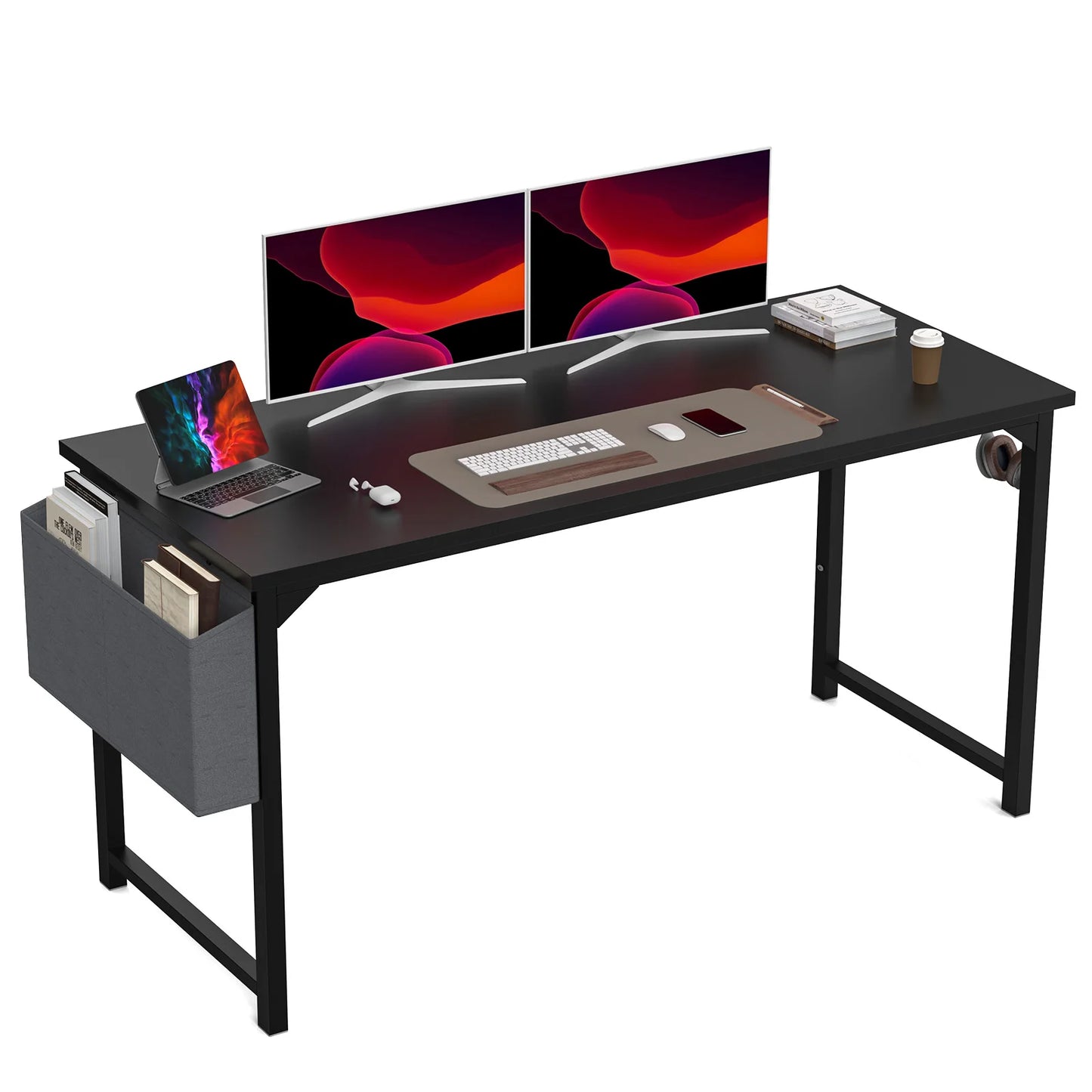 Computer Desk, Compact with Side Hook, Easy Assembly