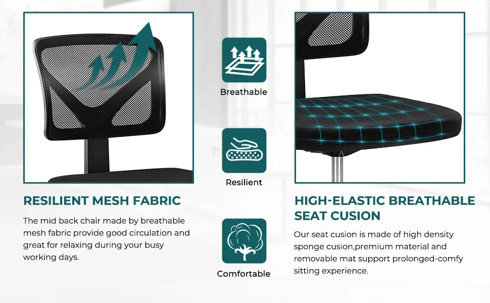 Lumbar Support Armless Office Chair Low Back