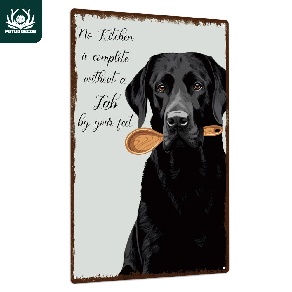 Black Dog Metal Sign, Retro Tin Wall Art, 7.8 X 11.8 Inches