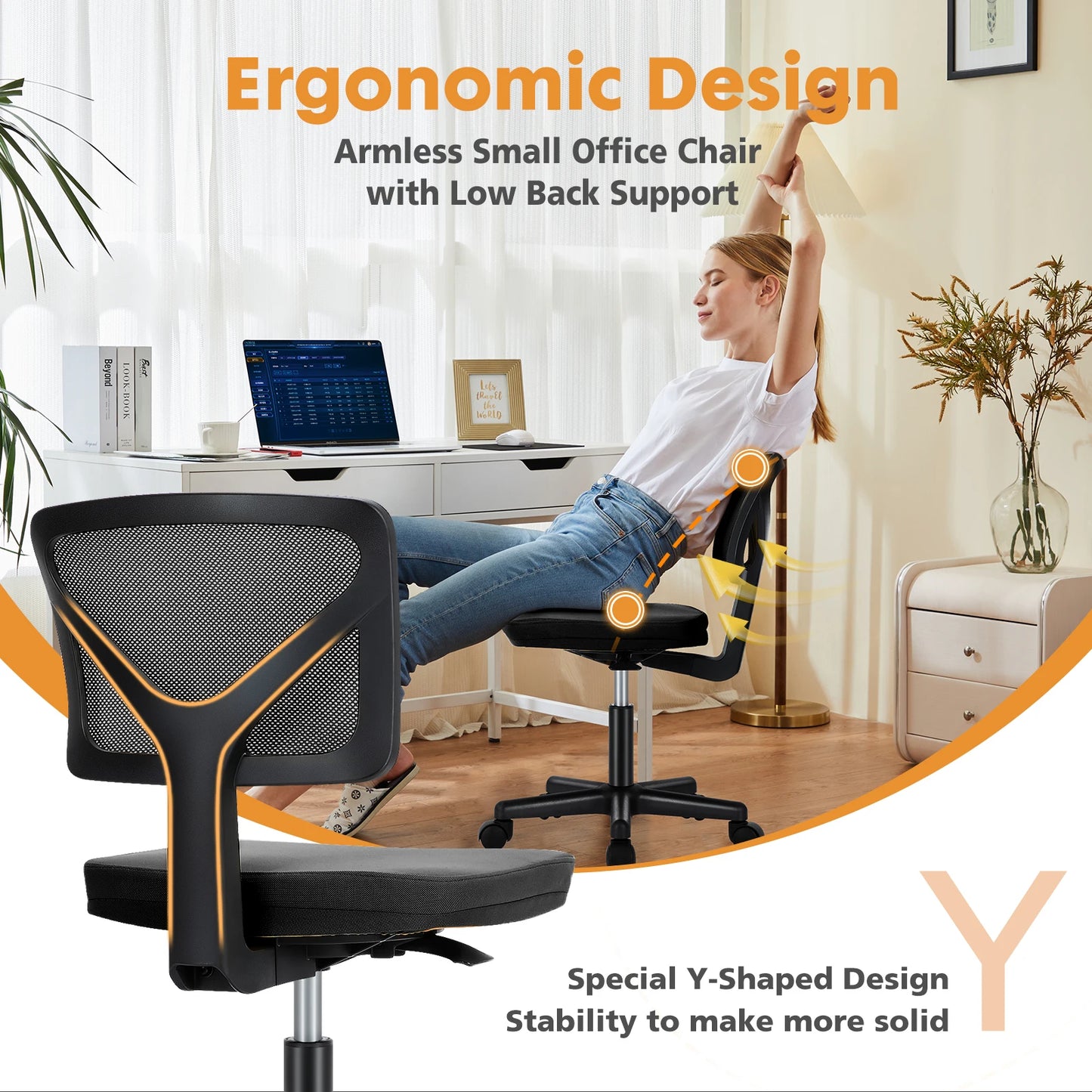 Lumbar Support Armless Office Chair Low Back
