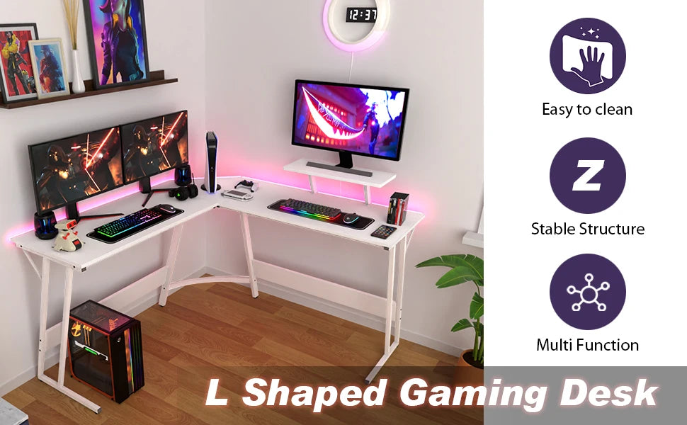 L Shaped Corner Gaming or Computer Desk with Large Desktop