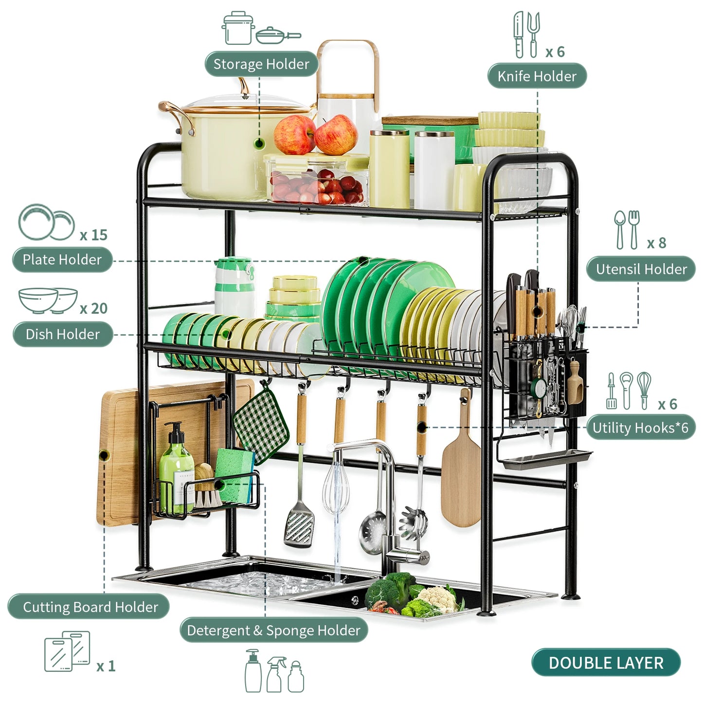 1 Or 2 Tier Over Sink Dish Drying Rack