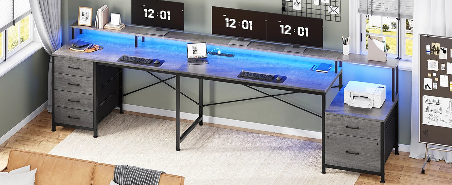 L Shaped Desk, Gaming Desk, 108" Office Desk, File Drawers, Power Outlet