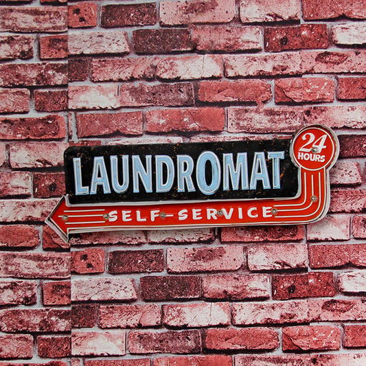 Vintage "LAUNDROMAT" Wrought Iron Sign With LED Light
