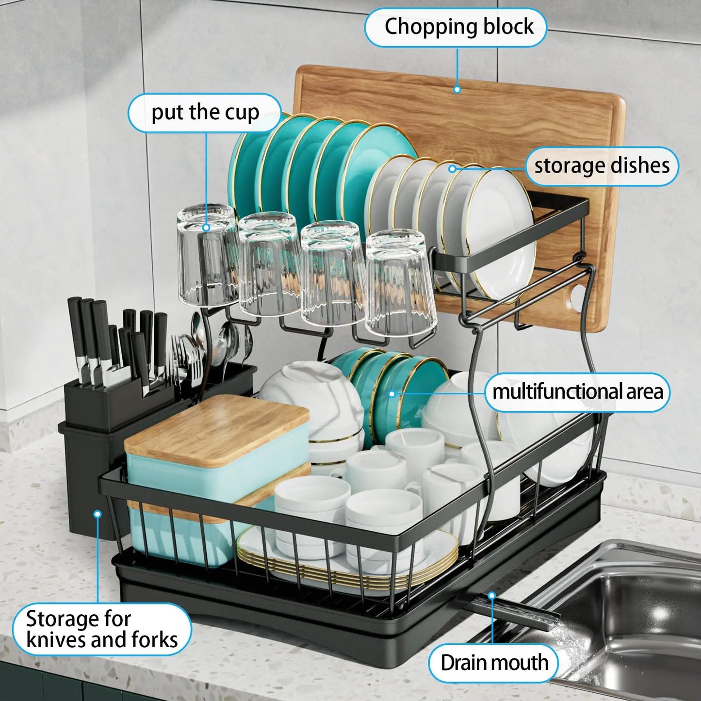 Large 2-Tier Dish Drying Rack For Countertop