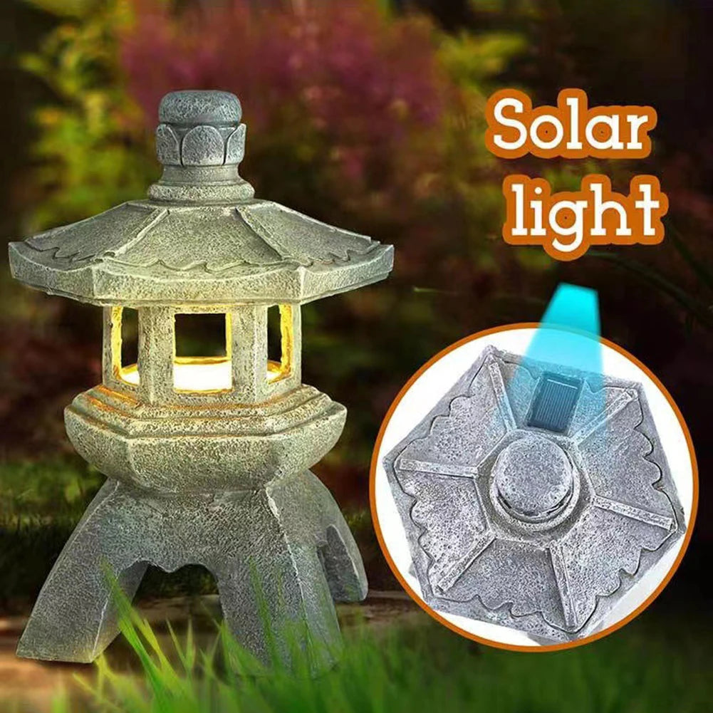 Solar LED Stone Pagoda Lantern Waterproof Resin
