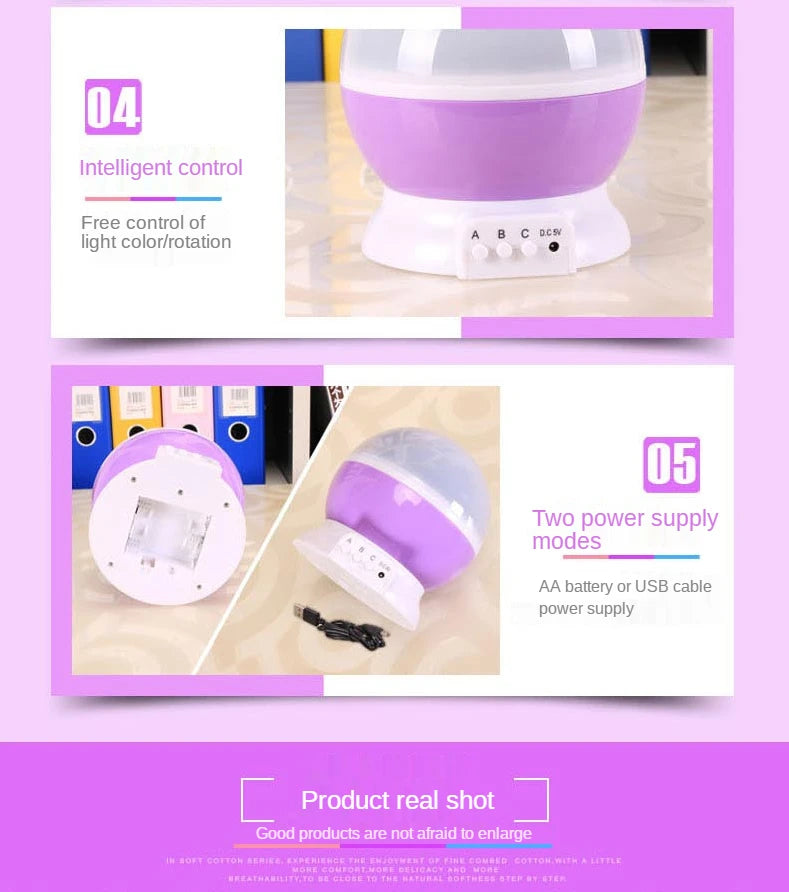 LED Rotating Night Light Projector Starry Sky, Purple