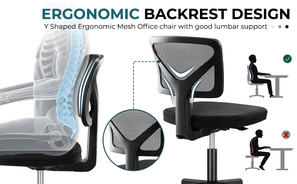Lumbar Support Armless Office Chair Low Back