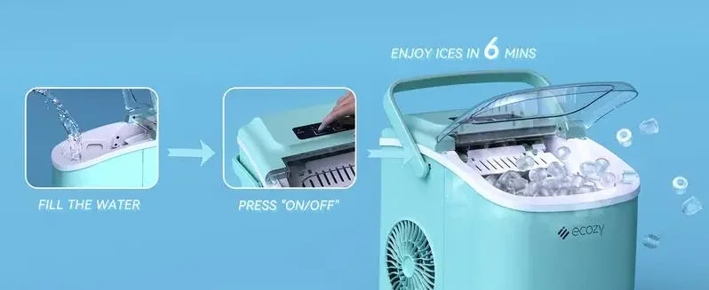 Ice Maker, Portable, 26lb, 9 Cubes in 6 Min, Self-Cleaning