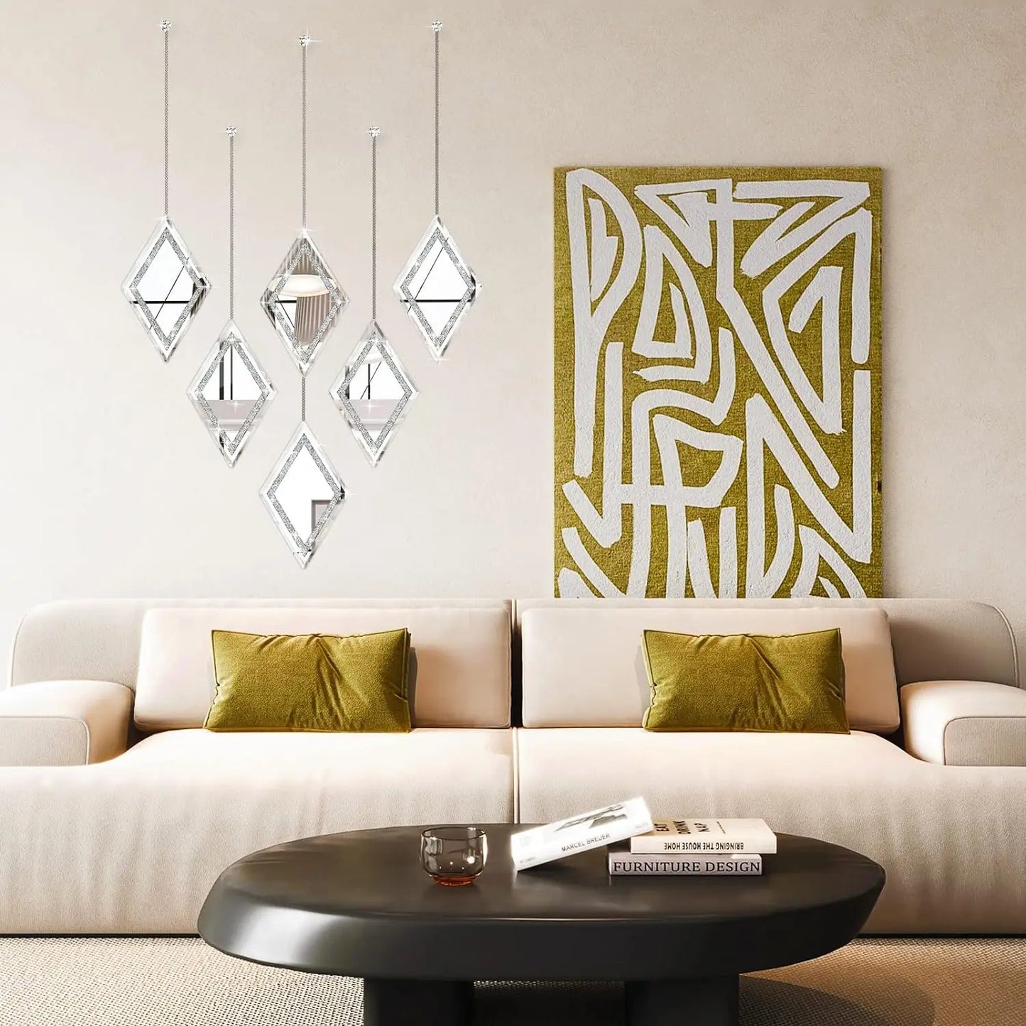 Diamond Decorative Hanging Wall Mirror, Set of 6