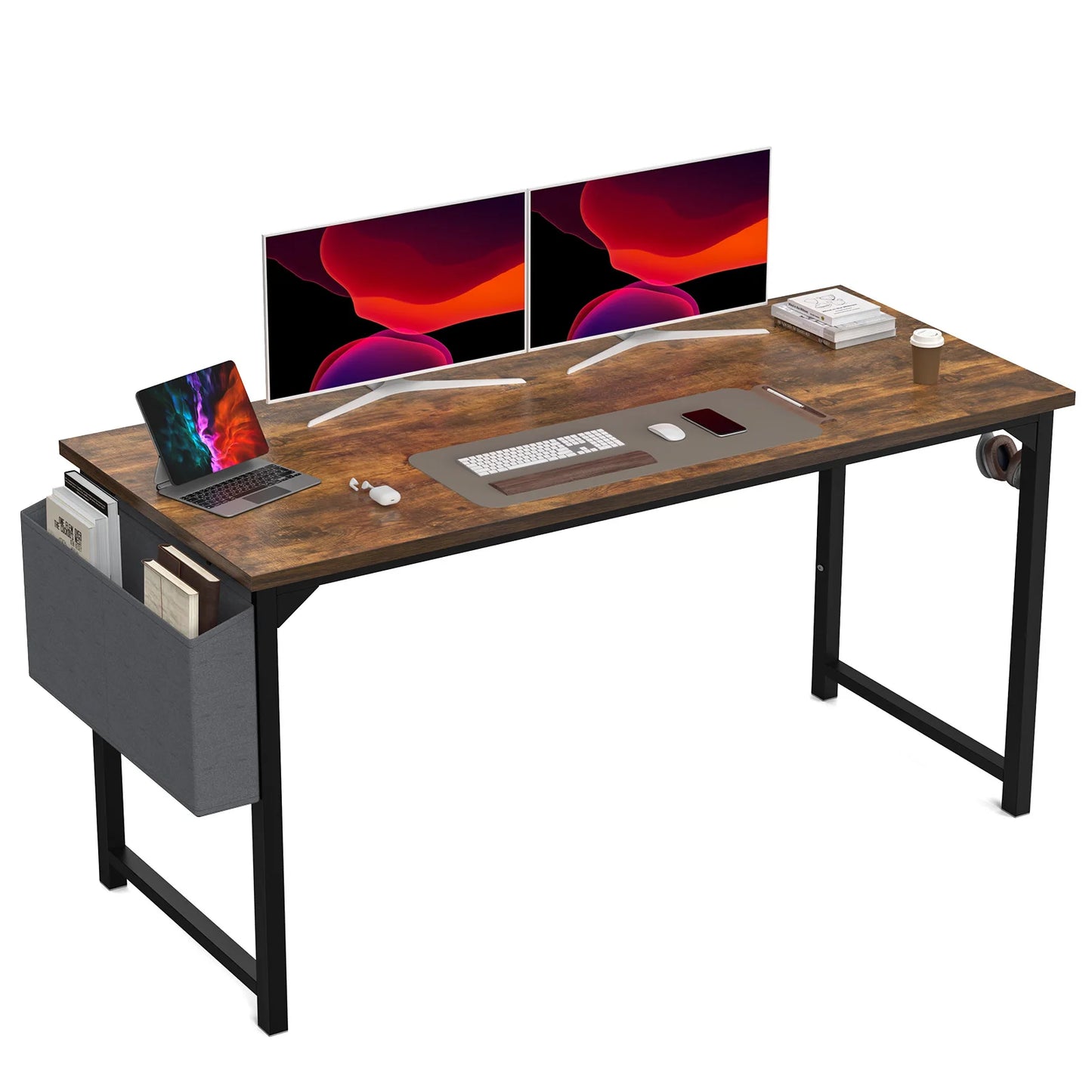 Computer Desk, Compact with Side Hook, Easy Assembly