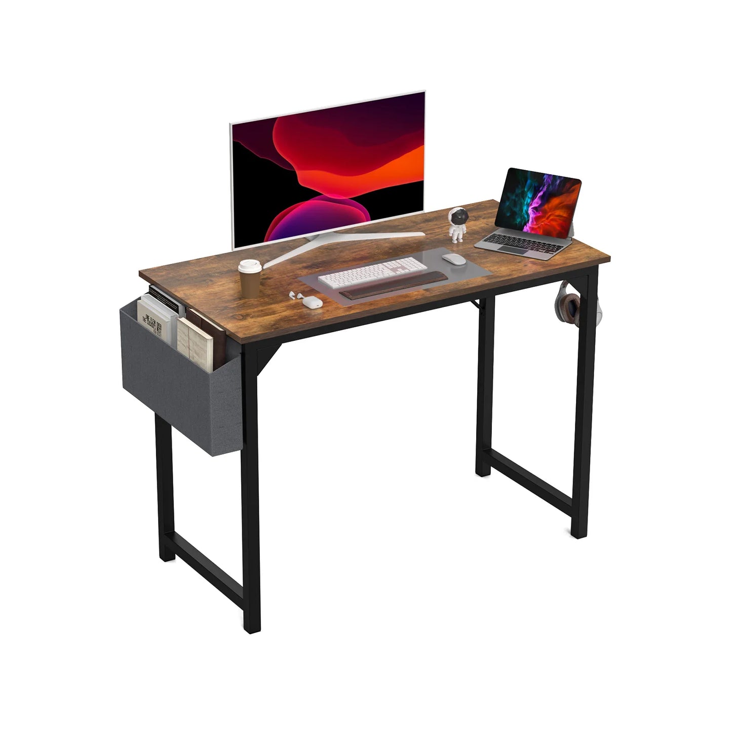 Computer Desk, Compact with Side Hook, Easy Assembly