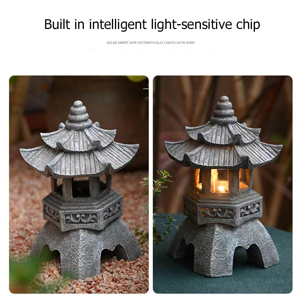 Solar LED Stone Pagoda Lantern Waterproof Resin